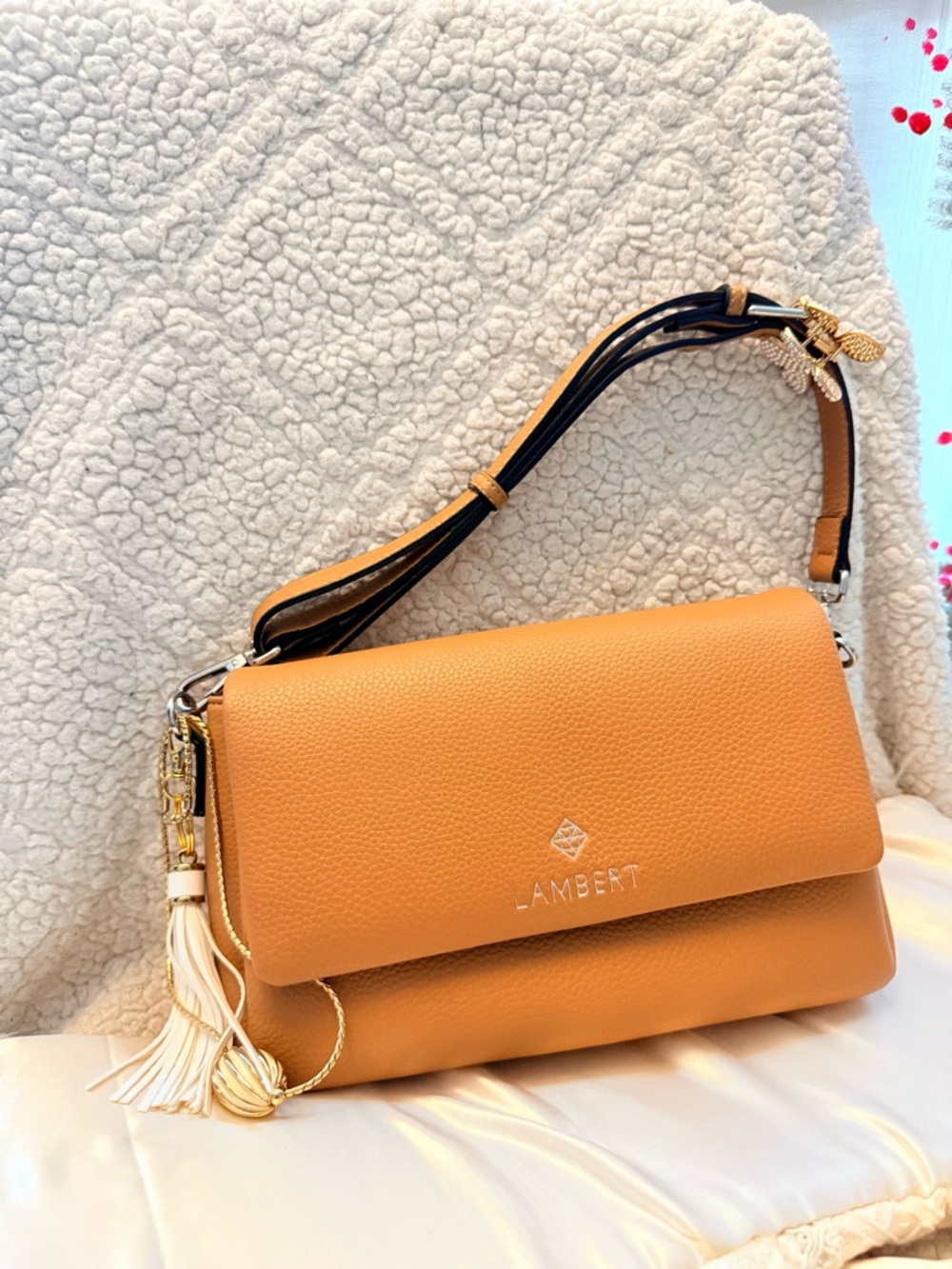 Lambert Caramel Tan Shoulder Bag with Tassel Accent